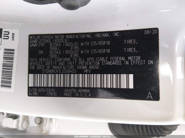 Toyota Highlander Hybrid Xle 2020 5TDHBRCH1LS508403 Image 9