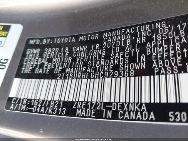 2T1BURHE6HC929368 Toyota COROLLA LE