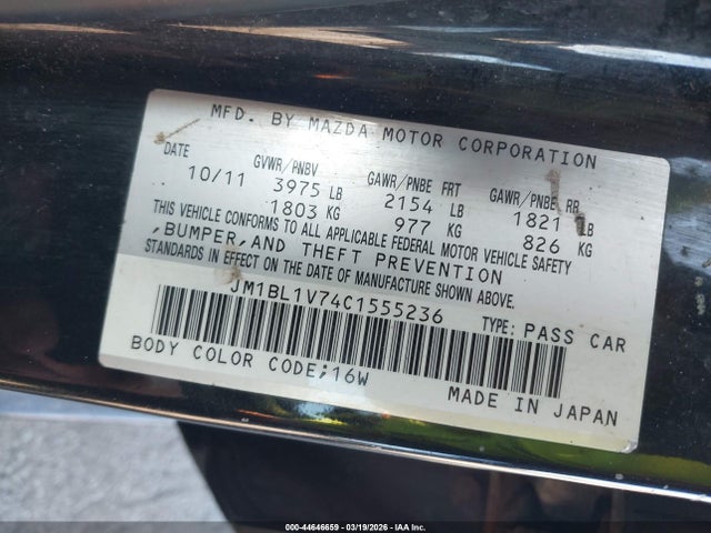 Aukcja sprzedaży 2012 Mazda Mazda3 I Touring, vin: JM1BL1V74C1555236, numer aukcji: 44646659