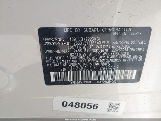 44646668 :رقم المزاد ، JF2SKAJC7PH503443 vin ، 2023 Subaru Forester Sport مزاد بيع