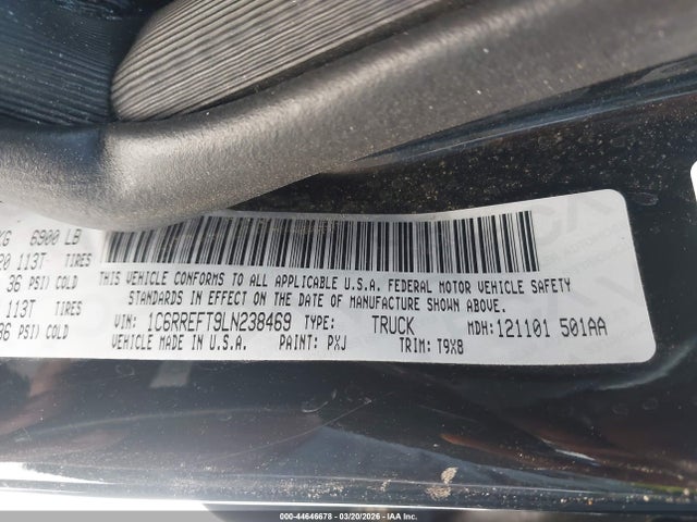 44646678 :رقم المزاد ، 1C6RREFT9LN238469 vin ، 2020 Ram 1500 Big Horn  4x2 5'7 Box مزاد بيع