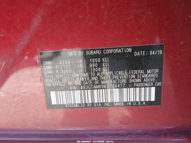 Продаж на аукціоні авто 2019 Subaru Impreza 2.0i Sport, vin: 4S3GTAM69K3736477, номер лоту: 44646687