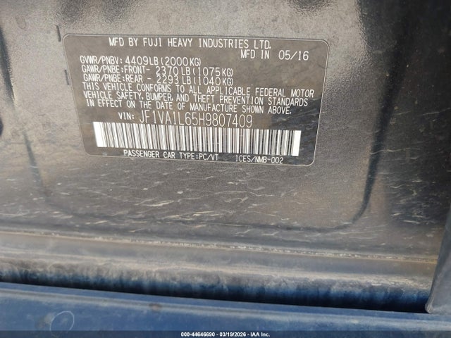 Продажа на аукционе авто 2017 Subaru Wrx Limited, vin: JF1VA1L65H9807409, номер лота: 44646690