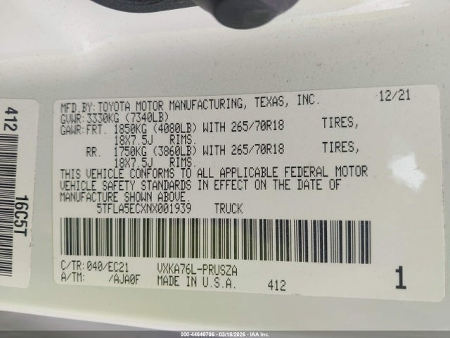 Toyota Tundra Sr5 2022 5TFLA5ECXNX001939 Image 9