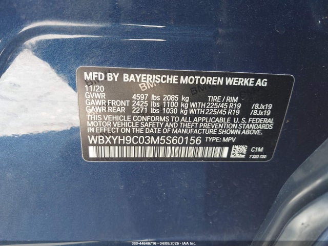 44646716 :رقم المزاد ، WBXYH9C03M5S60156 vin ، 2021 Bmw X2 Sdrive28i مزاد بيع