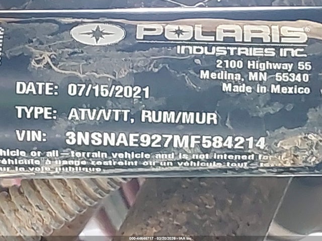3NSNAE927MF584214 Polaris Rzr Xp Turbo