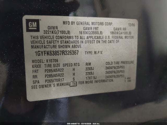 2007 CADILLAC ESCALADE 1GYFK63857R326367 Photo 8
