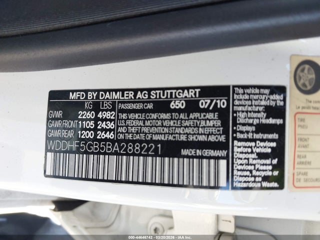 Aukcja sprzedaży 2011 Mercedes-benz E 350, vin: WDDHF5GB5BA288221, numer aukcji: 44646742