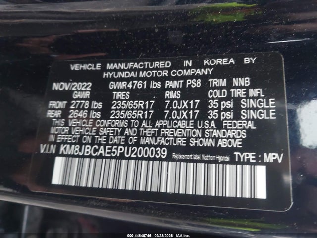 Продаж на аукціоні авто 2023 Hyundai Tucson Sel, vin: KM8JBCAE5PU200039, номер лоту: 44646746