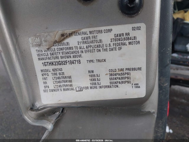 44646762 :رقم المزاد ، 1GTHK23G82F184718 vin ، 2002 Gmc Sierra 2500hd Sle مزاد بيع