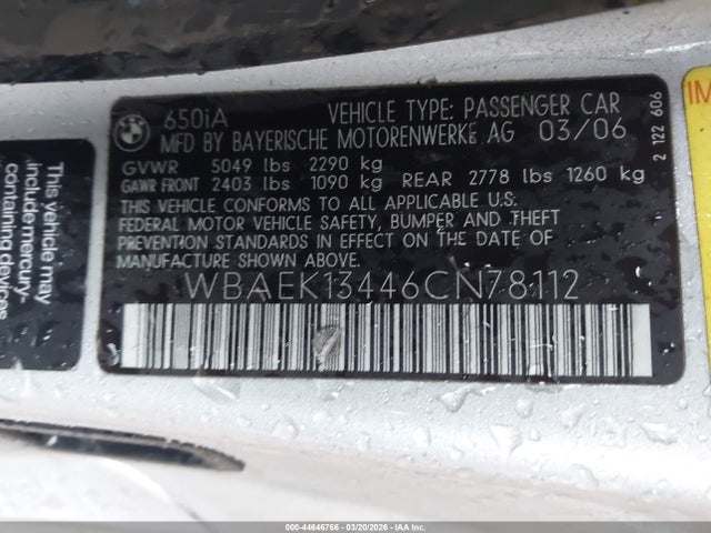 2006 BMW 650I WBAEK13446CN78112 Photo 8