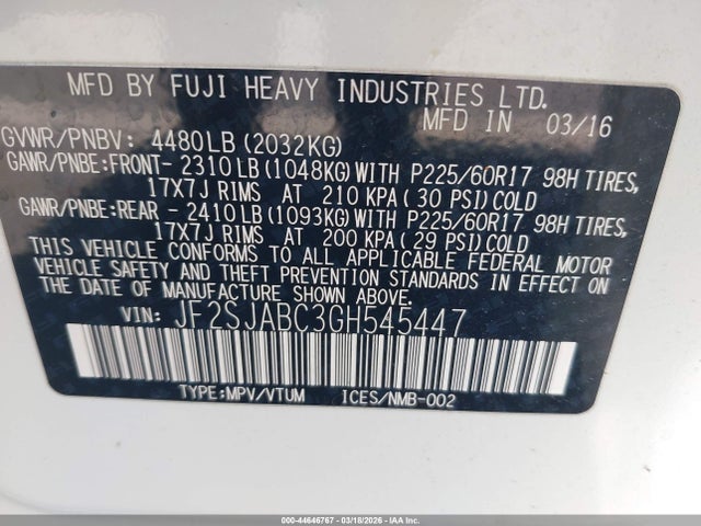JF2SJABC3GH545447 Subaru Forester 2.5i