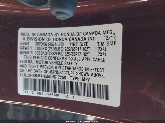 Honda CR-V EX 2016 2HKRM4H56GH617256 Image 9