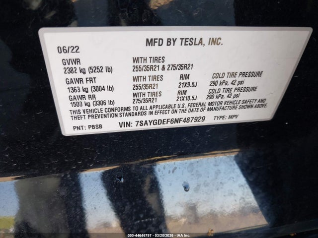 7SAYGDEF6NF487929 Tesla Model Y Performance Dual Motor All-wheel Drive