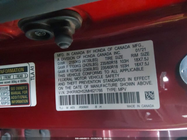 2HKRW2H52MH621766 Honda Cr-v Awd Ex
