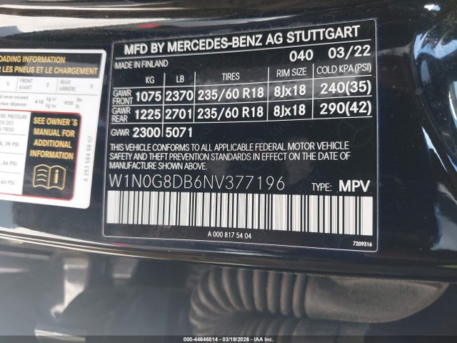 W1N0G8DB6NV377196 Mercedes-Benz Glc 300 Suv