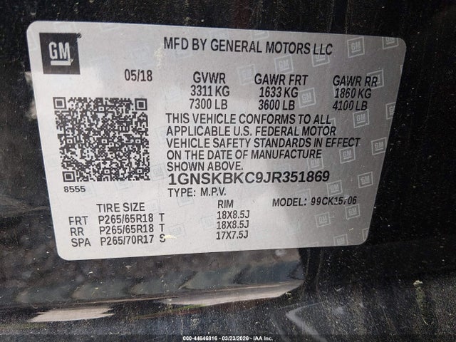 1GNSKBKC9JR351869 Chevrolet Tahoe Lt