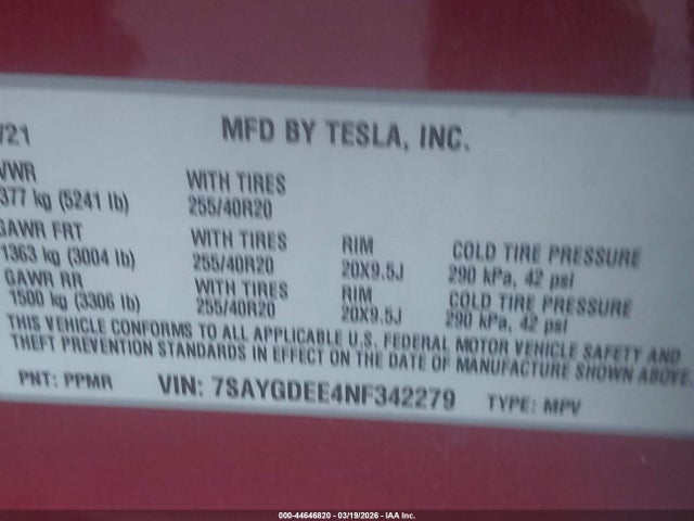 Продажа на аукционе авто 2022 Tesla Model Y Long Range Dual Motor All-wheel Drive, vin: 7SAYGDEE4NF342279, номер лота: 44646820