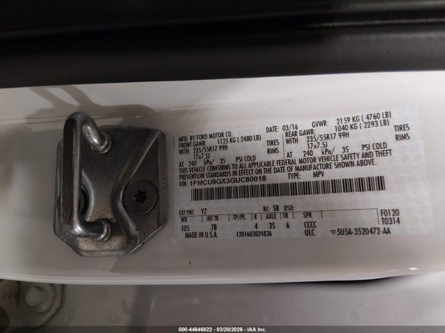 Продажа на аукционе авто 2016 Ford Escape Se, vin: 1FMCU9GX3GUC80018, номер лота: 44646822