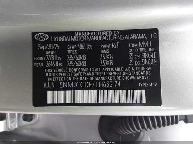 Продаж на аукціоні авто 2026 Hyundai Tucson Sel Premium, vin: 5NMJCCDE7TH635174, номер лоту: 44646836