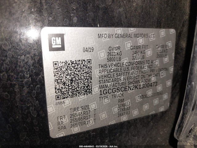 Auction sale of the 2019 Chevrolet Colorado Lt, vin: 1GCGSCEN2K1300473, lot number: 44646843
