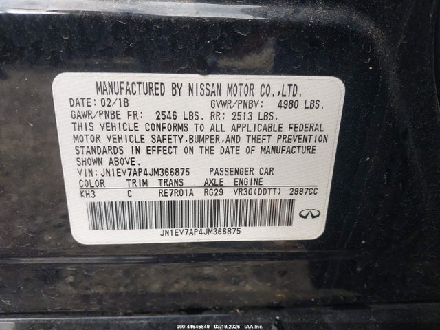 Продажа на аукционе авто 2018 Infiniti Q50 3.0t Luxe, vin: JN1EV7AP4JM366875, номер лота: 44646849