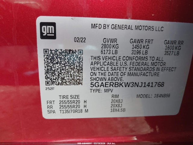 Продажа на аукционе авто 2022 Buick Enclave Fwd Essence, vin: 5GAERBKW3NJ141768, номер лота: 44646891