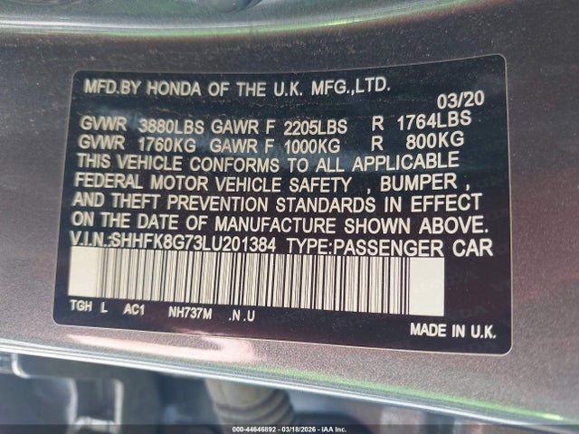 SHHFK8G73LU201384 Honda Civic Type R Touring