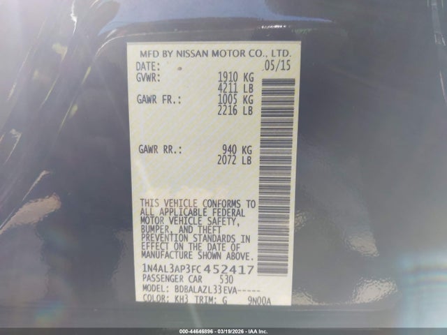 Nissan ALTIMA 2.5 2015 1N4AL3AP3FC452417 Image 9