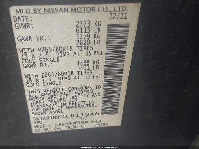 2012 NISSAN PATHFINDER 5N1AR1NB0CC611946 Photo 8