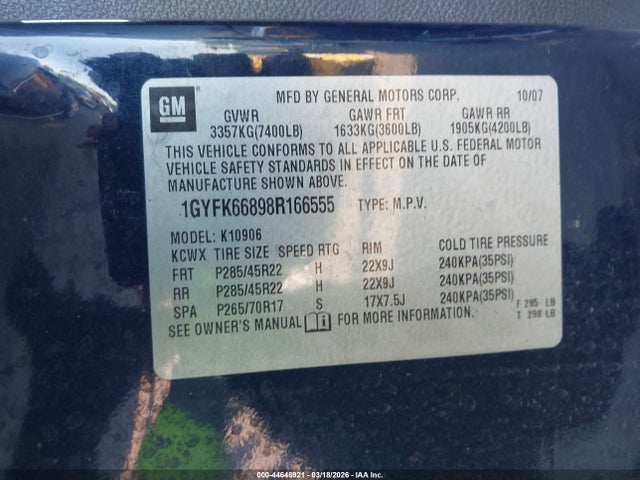 2008 CADILLAC ESCALADE ESV 1GYFK66898R166555 Photo 8