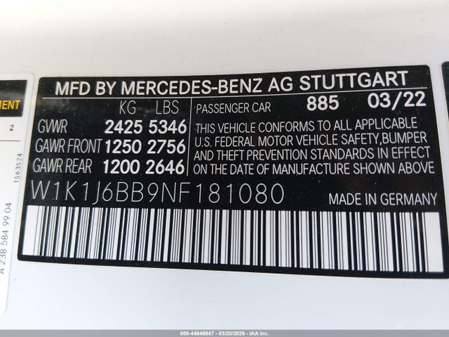W1K1J6BB9NF181080 Mercedes-Benz Amg E 53 4matic