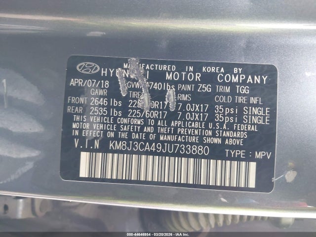 KM8J3CA49JU733880 Hyundai TUCSON SEL