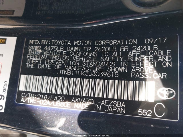JTNB11HK3J3039615 Toyota CAMRY SE