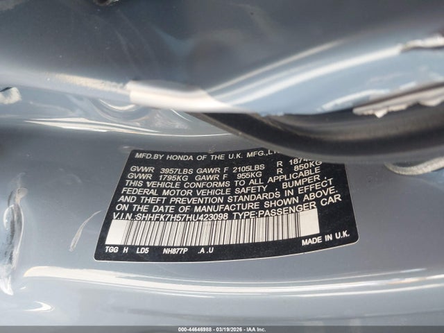 SHHFK7H57HU423098 Honda CIVIC EX