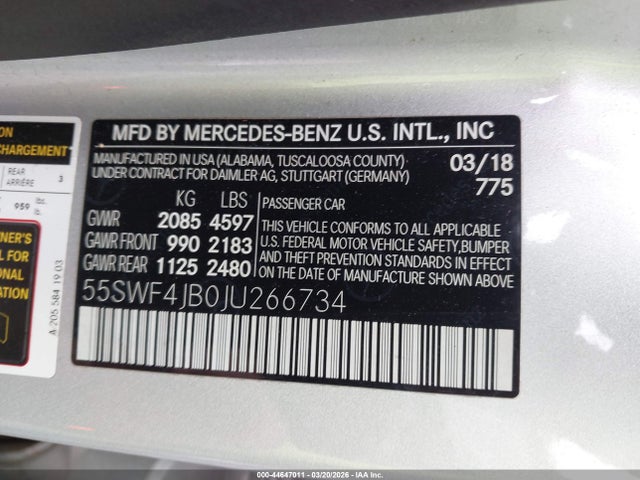 Auction sale of the 2018 Mercedes-benz C 300, vin: 55SWF4JB0JU266734, lot number: 44647011