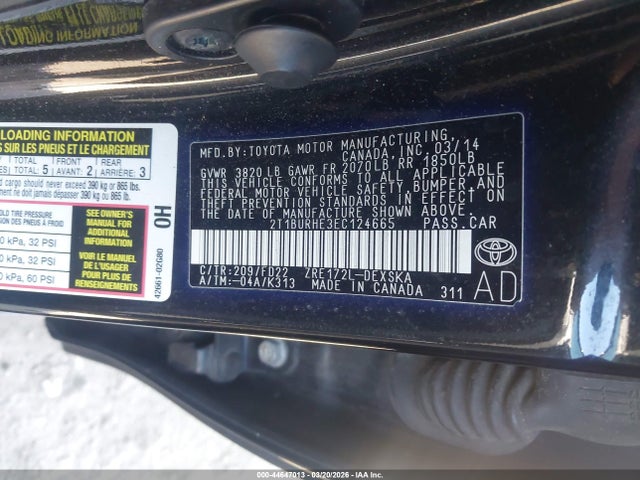 44647013 :رقم المزاد ، 2T1BURHE3EC124665 vin ، 2014 Toyota Corolla S Plus مزاد بيع