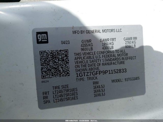 Продаж на аукціоні авто 2023 Gmc Savana Cargo Rwd 3500 Regular Wheelbase Work Van, vin: 1GTZ7GFP9P1152833, номер лоту: 44647024