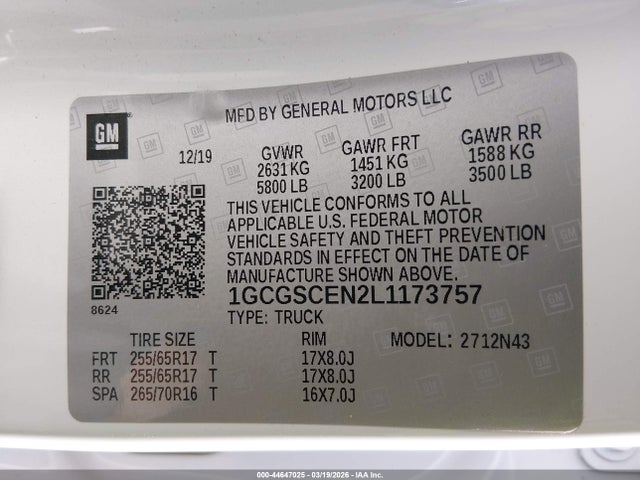 1GCGSCEN2L1173757 Chevrolet Colorado 2wd Short Box Lt