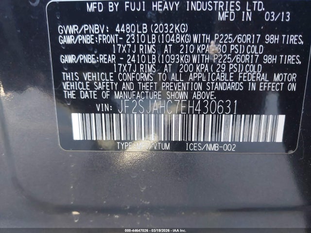 JF2SJAHC7EH430631 Subaru Forester 2.5i Limited