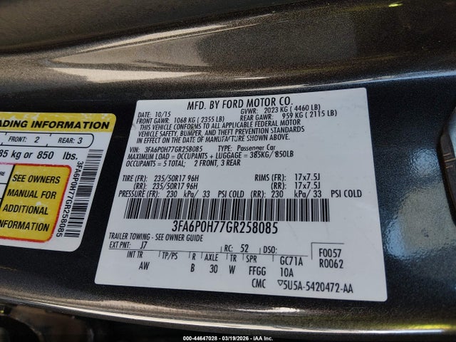 2016 FORD FUSION 3FA6P0H77GR258085 Photo 8