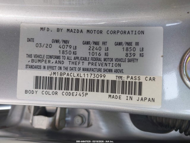 JM1BPACLXL1173099 Mazda Mazda3 Select Package