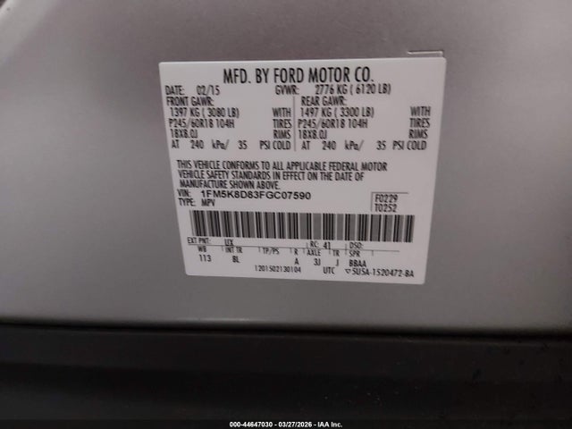Ford EXPLORER XLT 2015 1FM5K8D83FGC07590 Image 9