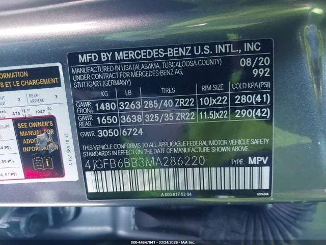 2021 Mercedes-benz Amg Gle 53 4matic მანქანა იყიდება აუქციონზე, vin: 4JGFB6BB3MA286220, აუქციონის ნომერი: 44647041
