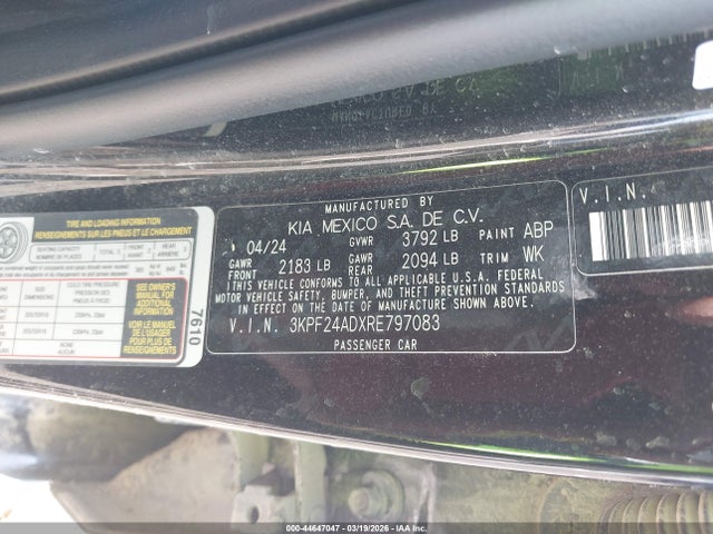Aukcja sprzedaży 2024 Kia Forte Lxs, vin: 3KPF24ADXRE797083, numer aukcji: 44647047