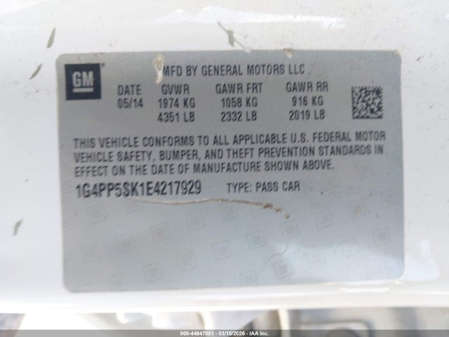 2014 Buick Verano მანქანა იყიდება აუქციონზე, vin: 1G4PP5SK1E4217929, აუქციონის ნომერი: 44647051
