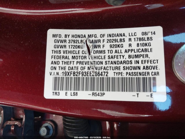 Honda Civic Ex-l 2014 19XFB2F93EE266472 Image 9
