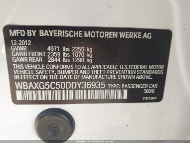 44647063 :رقم المزاد ، WBAXG5C50DDY36935 vin ، 2013 Bmw 528i مزاد بيع