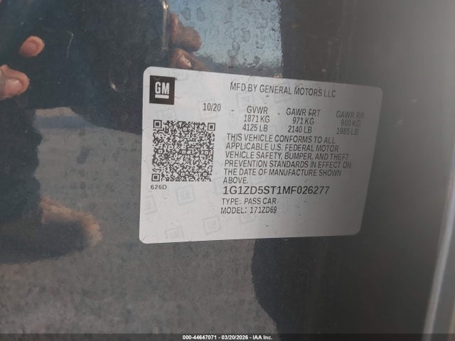 Продаж на аукціоні авто 2021 Chevrolet Malibu Fwd Lt, vin: 1G1ZD5ST1MF026277, номер лоту: 44647071