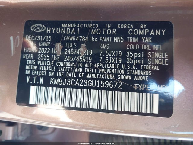 Aukcja sprzedaży 2016 Hyundai Tucson Sport, vin: KM8J3CA23GU159672, numer aukcji: 44647073